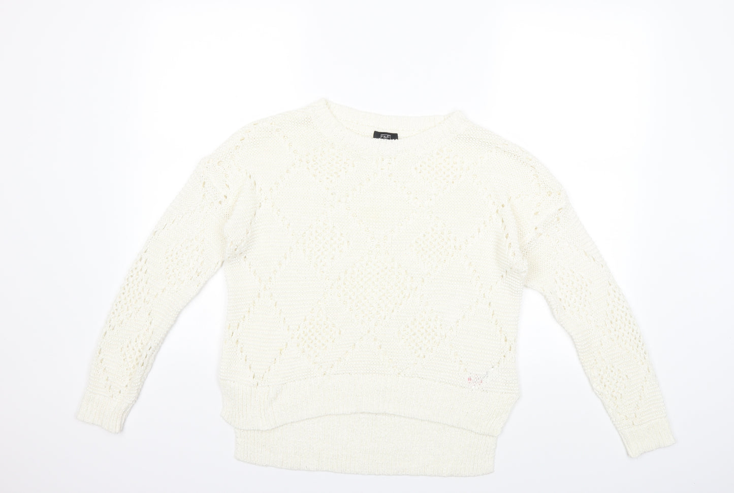 F&F Womens White  Knit Pullover Jumper Size 8
