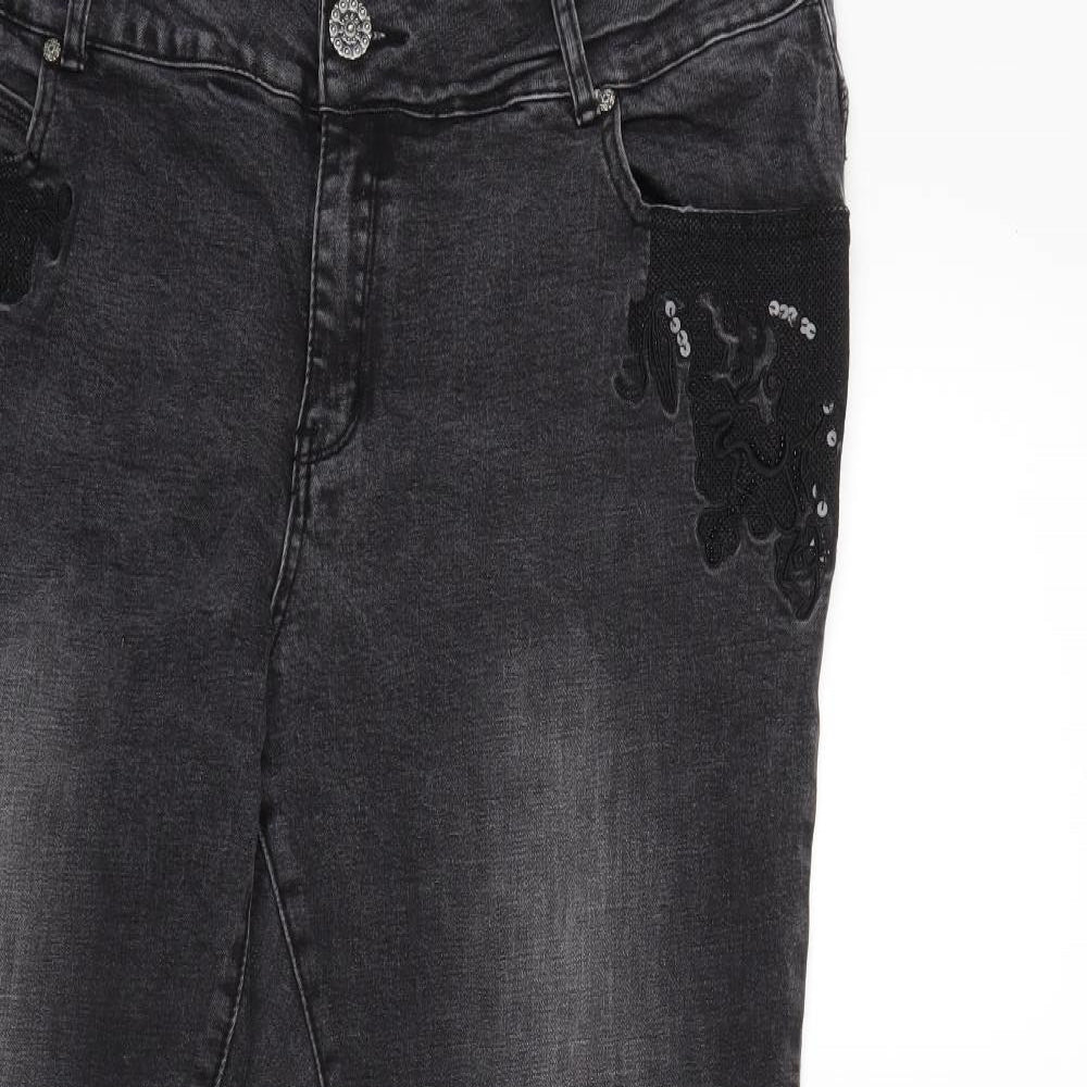 New Look Womens Grey  Denim Flared Jeans Size 20 L30 in