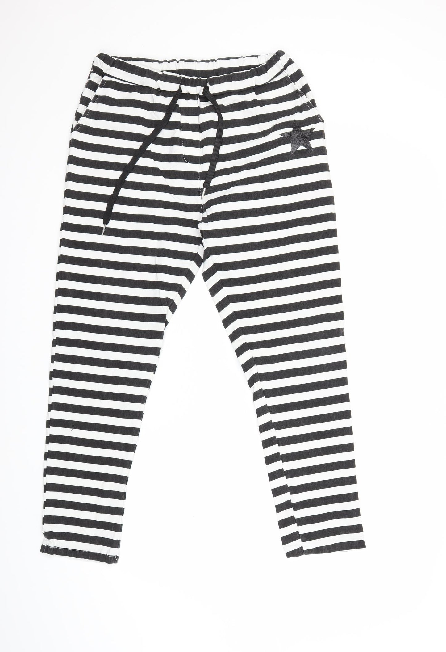 Preworn Womens Black Striped Denim Skinny Jeans Size 34 in L27 in - star