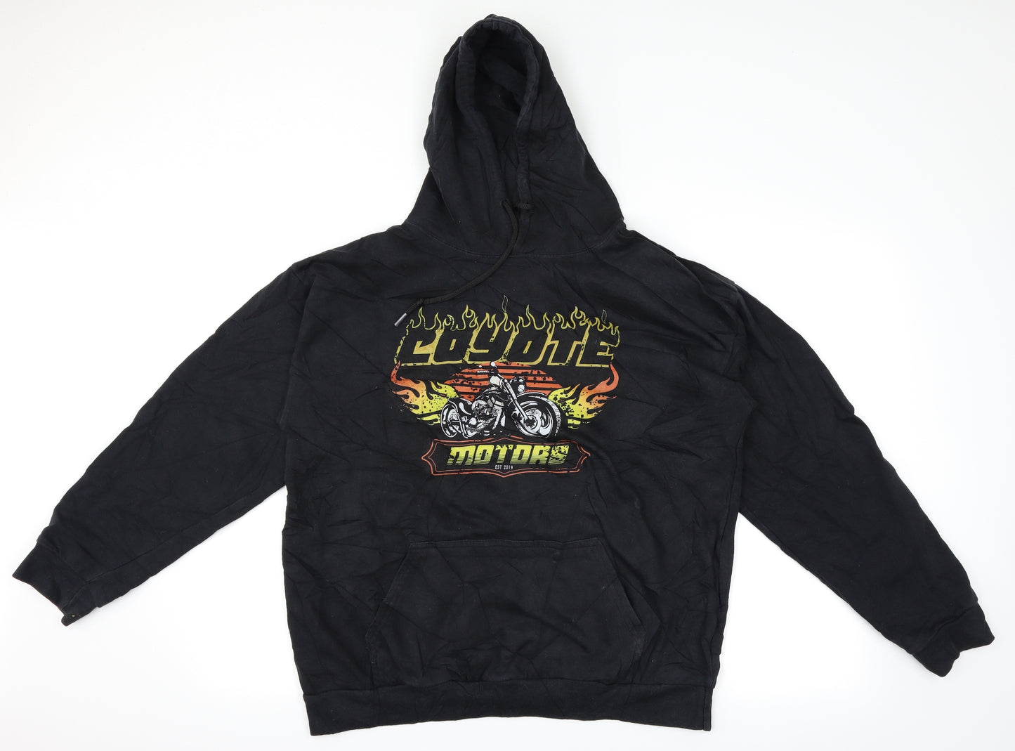 PRETTYLITTLETHING Mens Black   Pullover Hoodie Size XL  - Motorcycle
