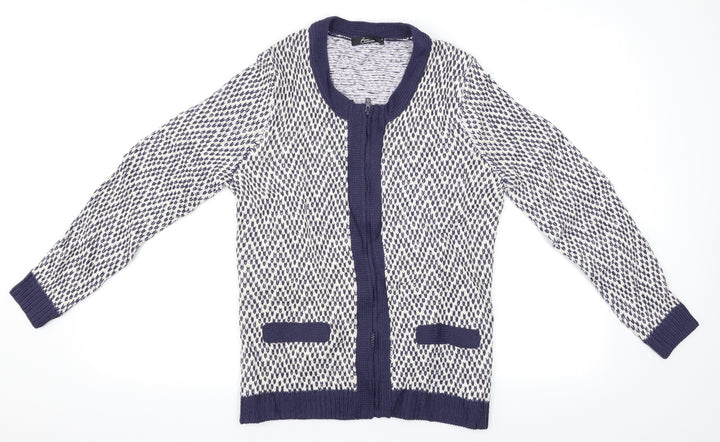 BM Womens Blue Paisley  Full Zip Jumper Size S
