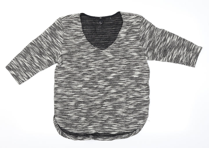 H&M Womens Black Herringbone Basic T-Shirt Size 6