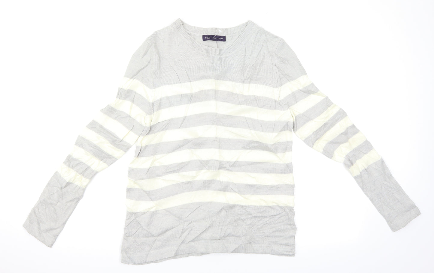 M&S Womens Grey Striped  Pullover Jumper Size 10