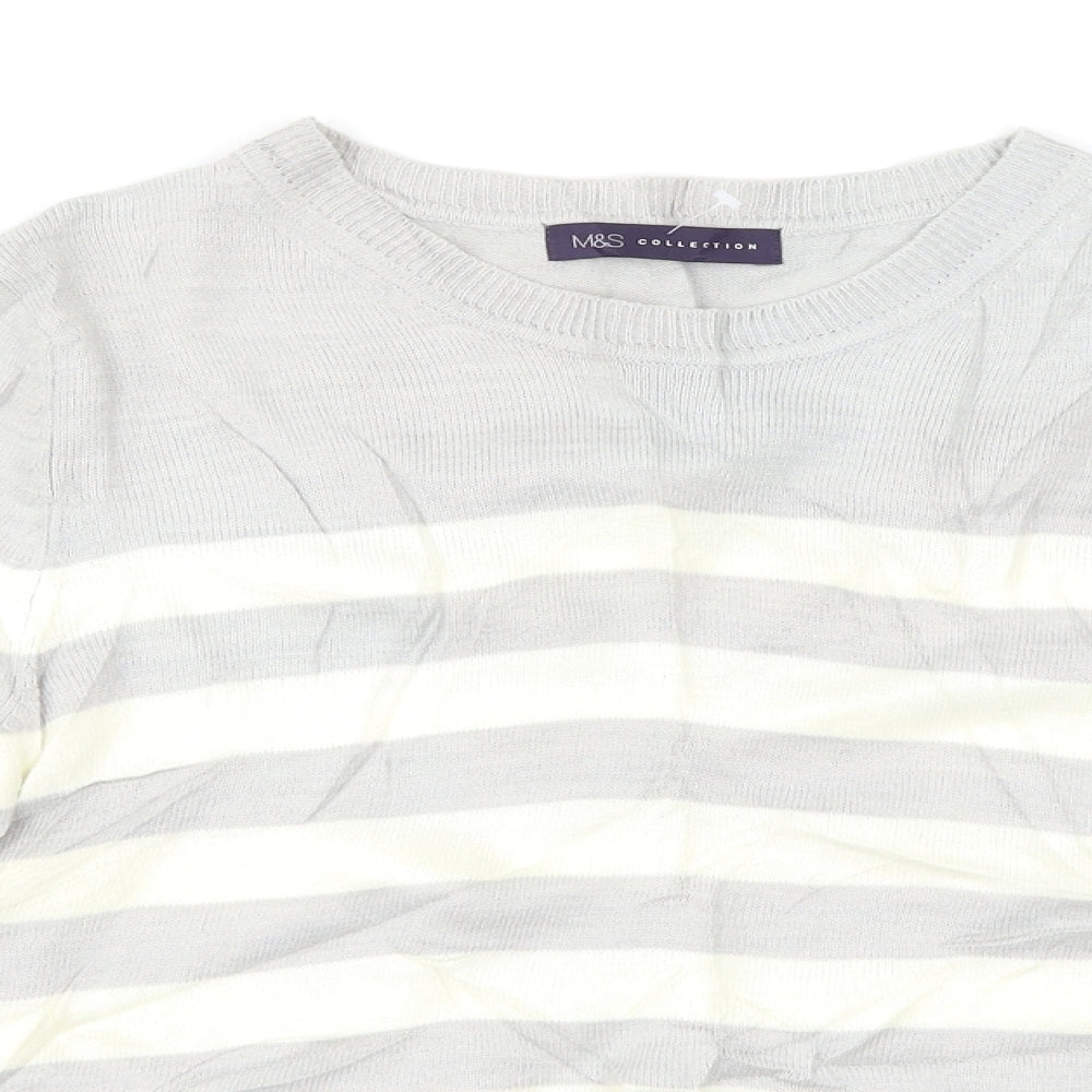 M&S Womens Grey Striped  Pullover Jumper Size 10