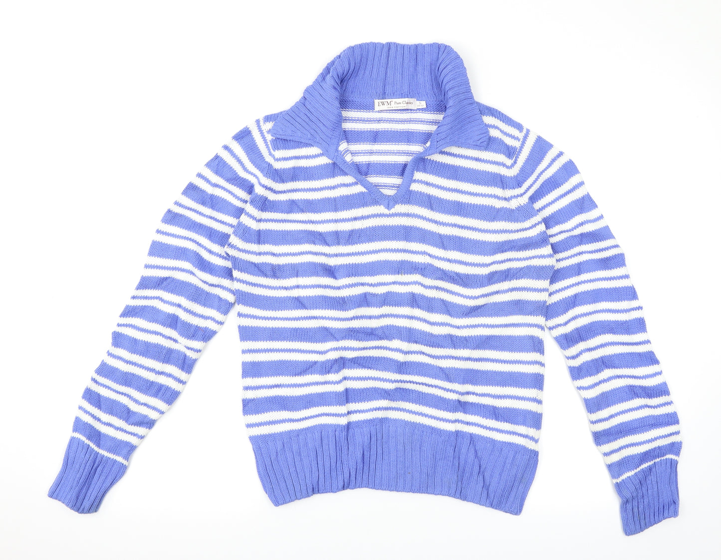 EWM Womens Blue Striped  Pullover Jumper Size 12