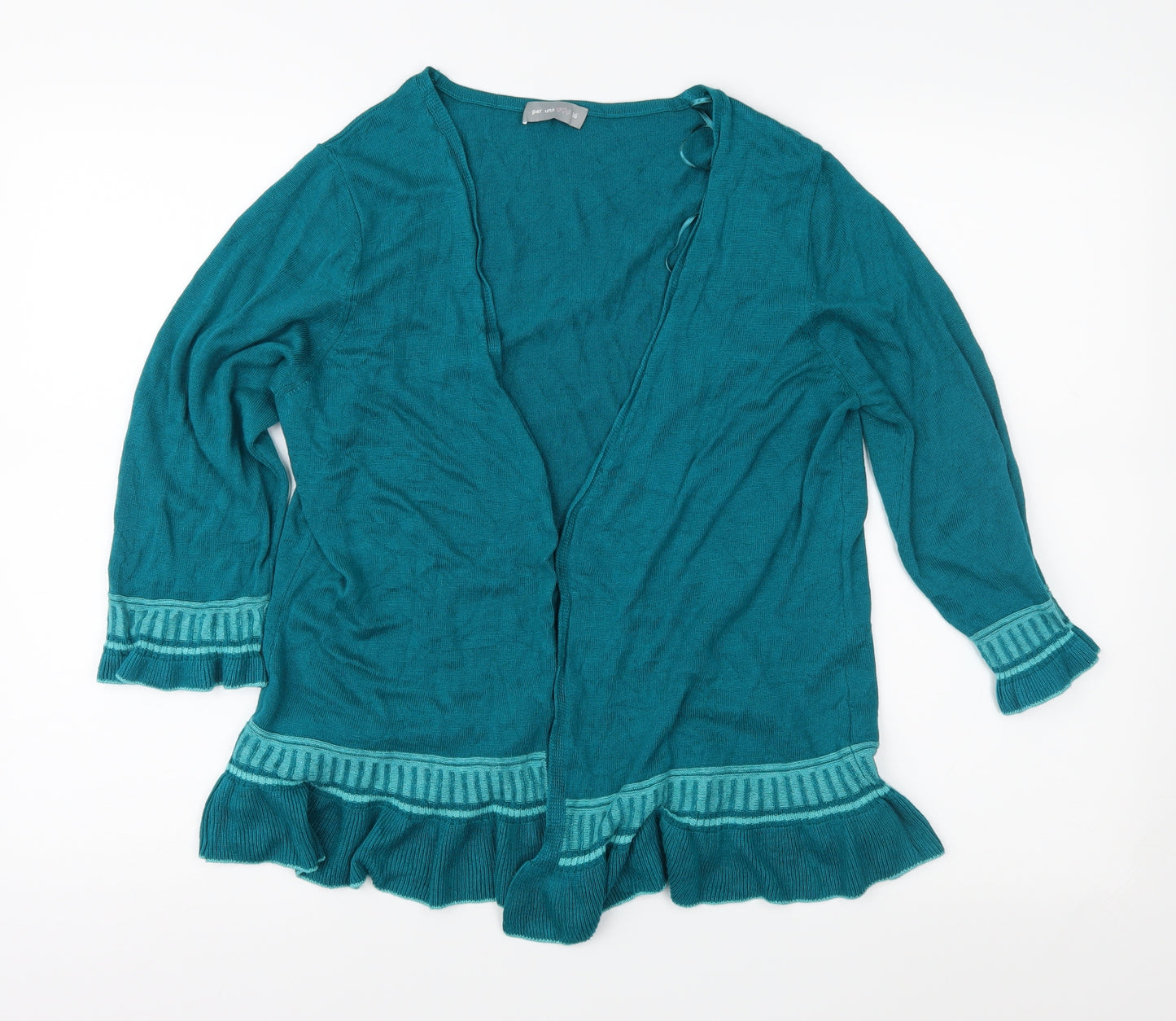Per Una Womens Green Geometric Knit Cardigan Jumper Size 16