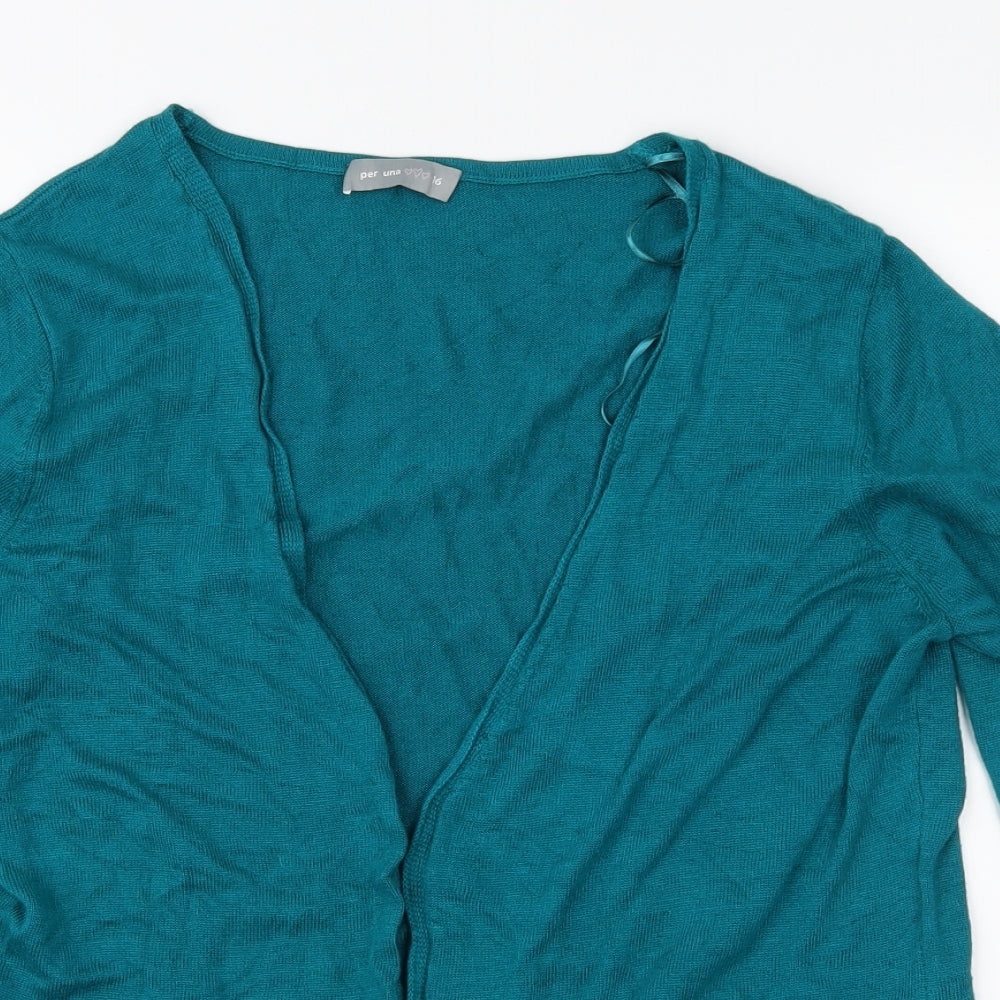 Per Una Womens Green Geometric Knit Cardigan Jumper Size 16