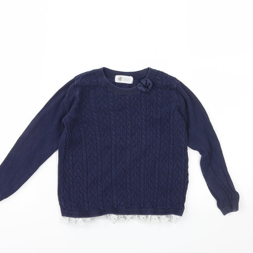 H&M Girls Blue  Knit Pullover Jumper Size 2-3 Years