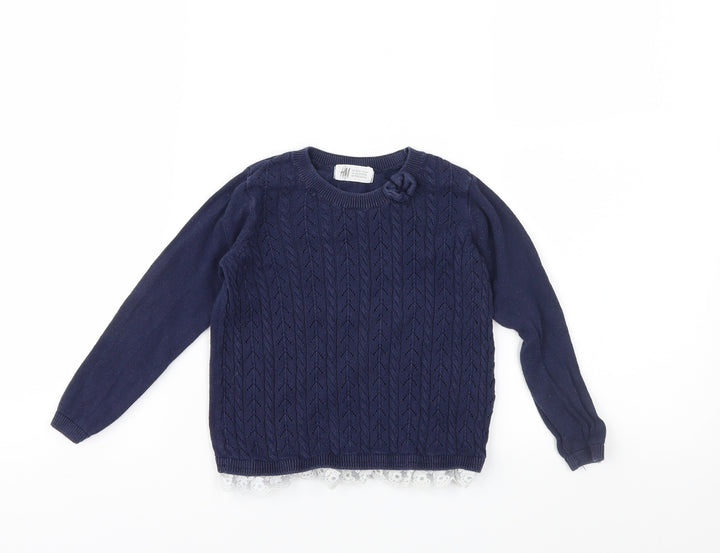H&M Girls Blue Knit Pullover Jumper Size 2-3 Years