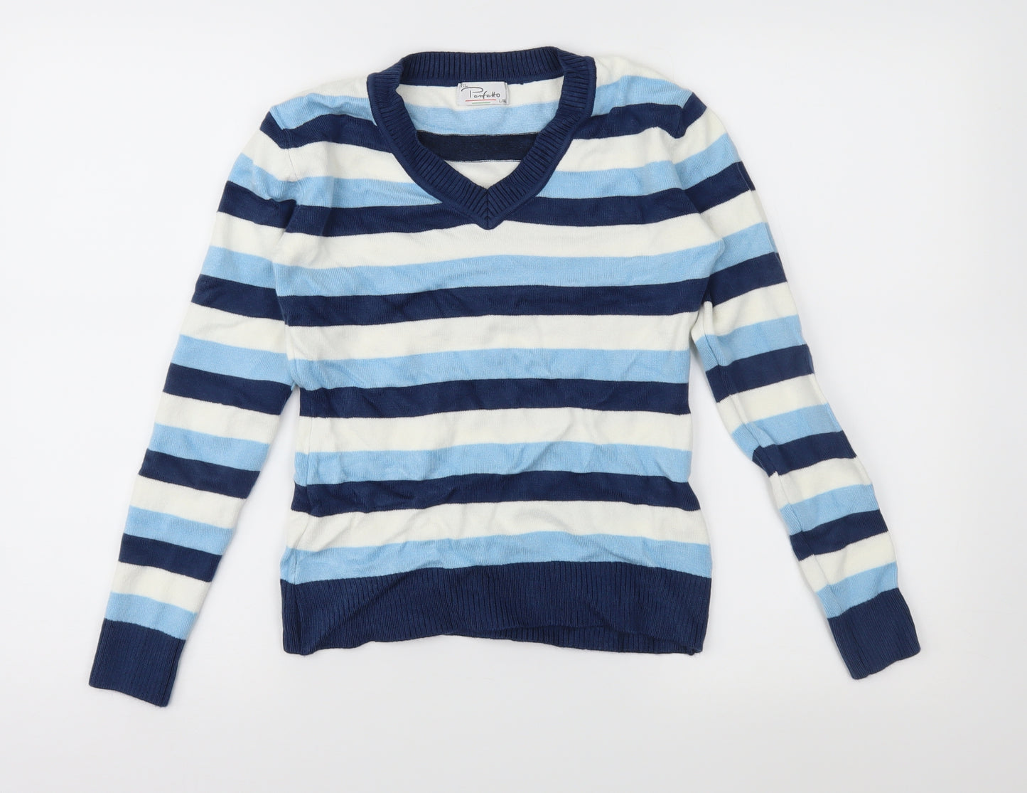 Penfetto Womens Blue Striped Knit Pullover Jumper Size L