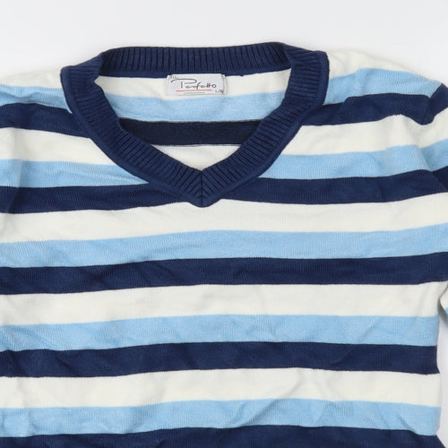 Penfetto Womens Blue Striped Knit Pullover Jumper Size L