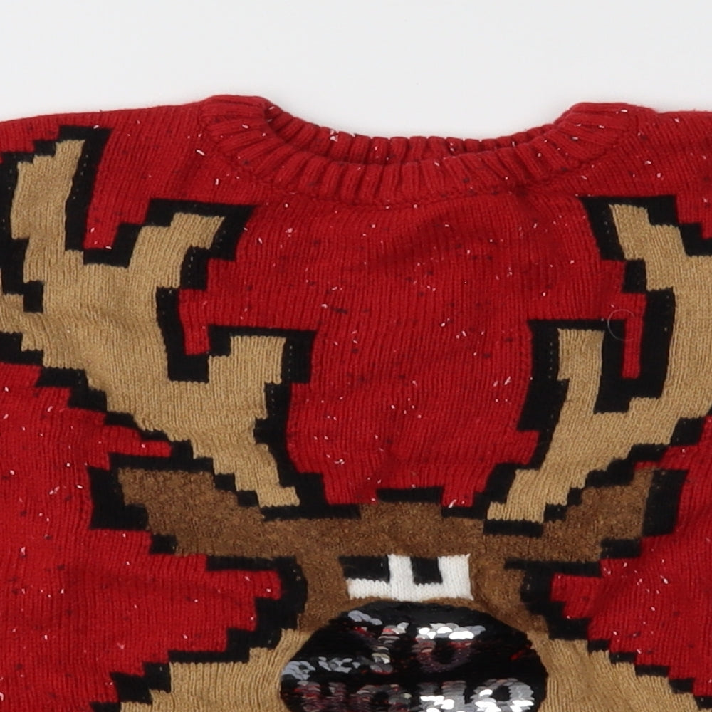 NEXT Boys Red Fair Isle Knit Pullover Jumper Size 7 Years  - Xmas