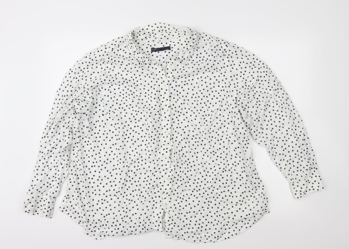 Marks and Spencer Womens White Polka Dot  Basic Button-Up Size 22