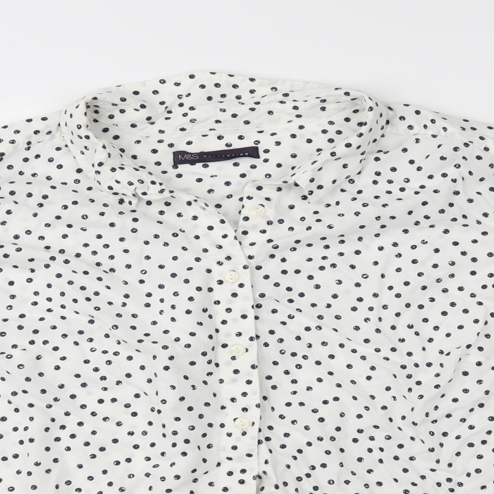 Marks and Spencer Womens White Polka Dot  Basic Button-Up Size 22