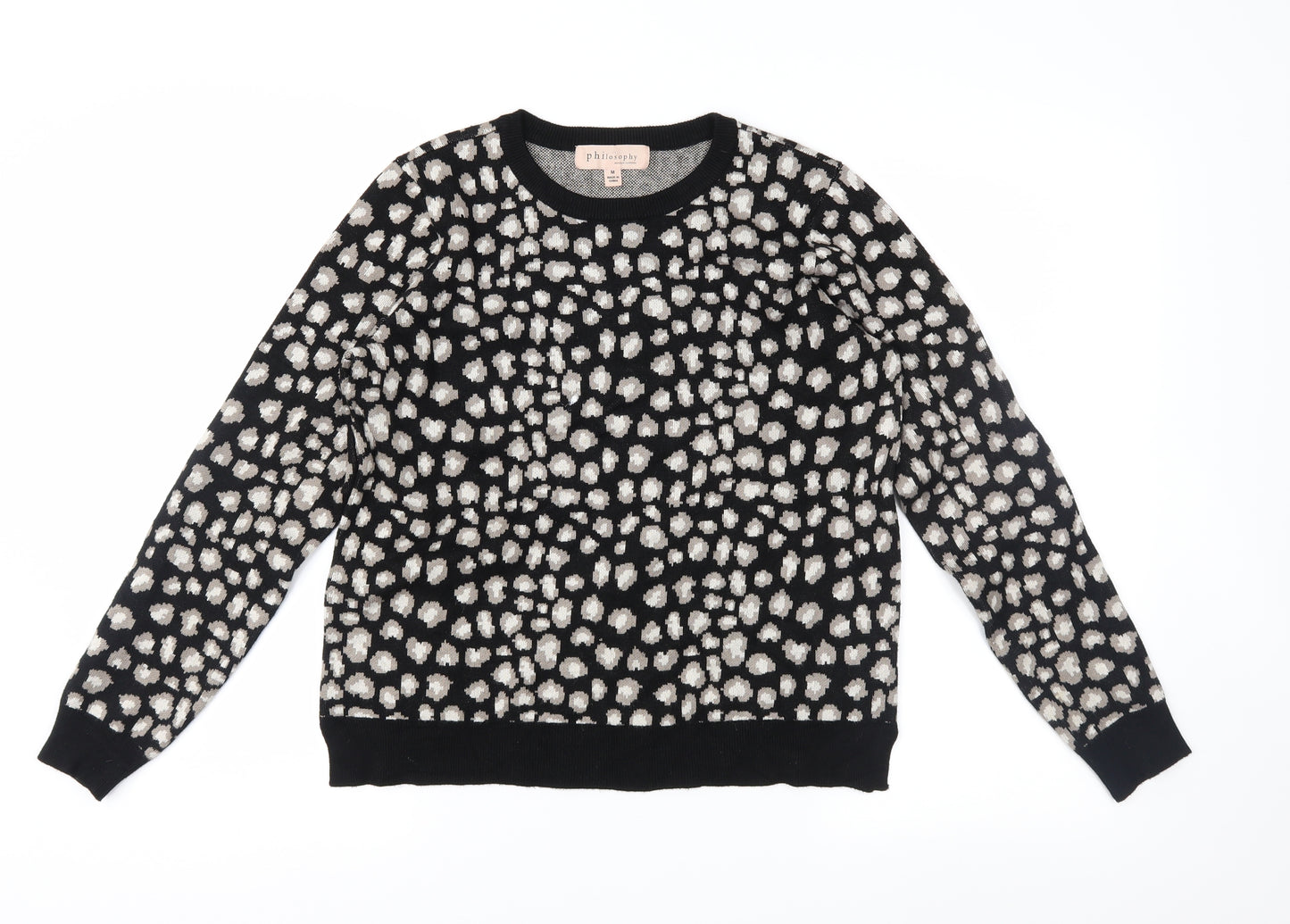 Philosophy Womens Black Animal Print Knit Pullover Jumper Size M