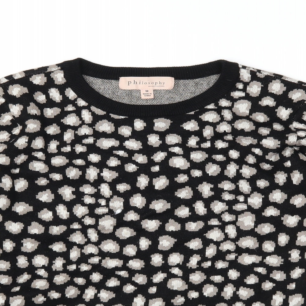 Philosophy Womens Black Animal Print Knit Pullover Jumper Size M