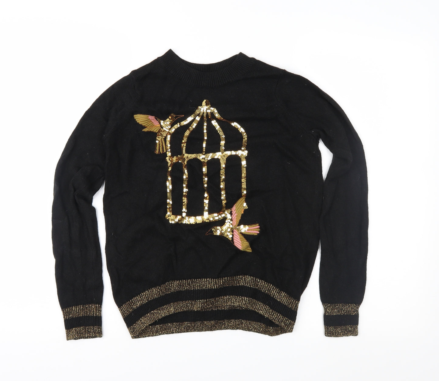 H&M Womens Black Fair Isle Knit Pullover Jumper Size S