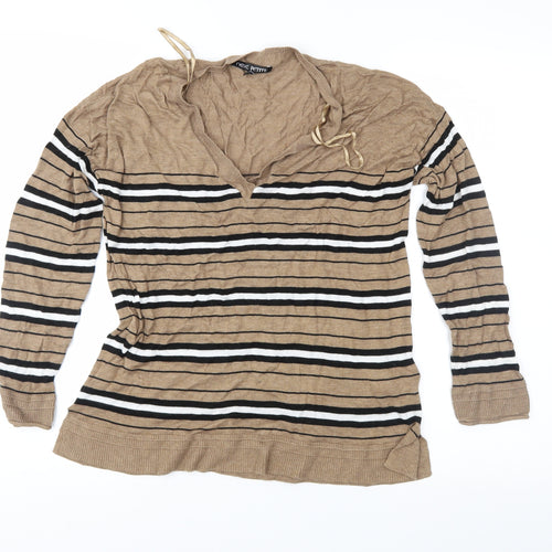 NEXT Womens Brown Striped Knit Pullover Jumper Size 14