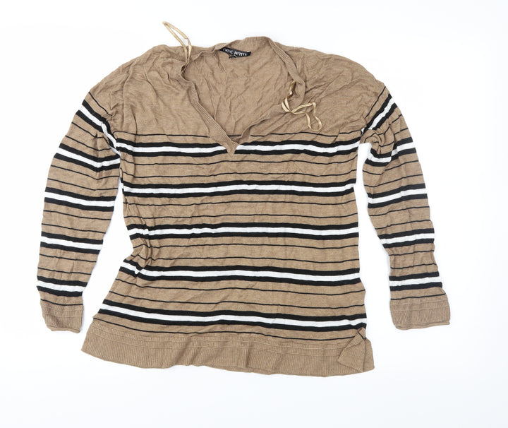 NEXT Womens Brown Striped Knit Pullover Jumper Size 14