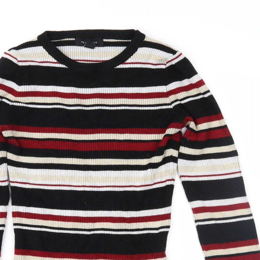 New Look Womens Black Striped Knit Pullover Jumper Size M