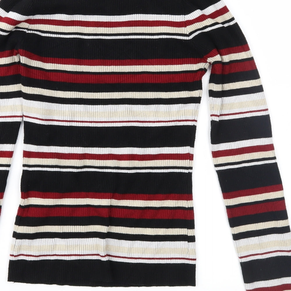 New Look Womens Black Striped Knit Pullover Jumper Size M