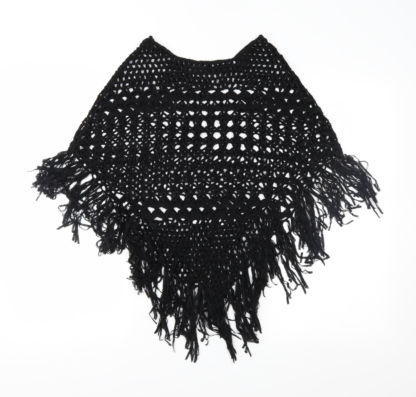 Sky Designs Womens Black  Crochet Overcoat Poncho Size S