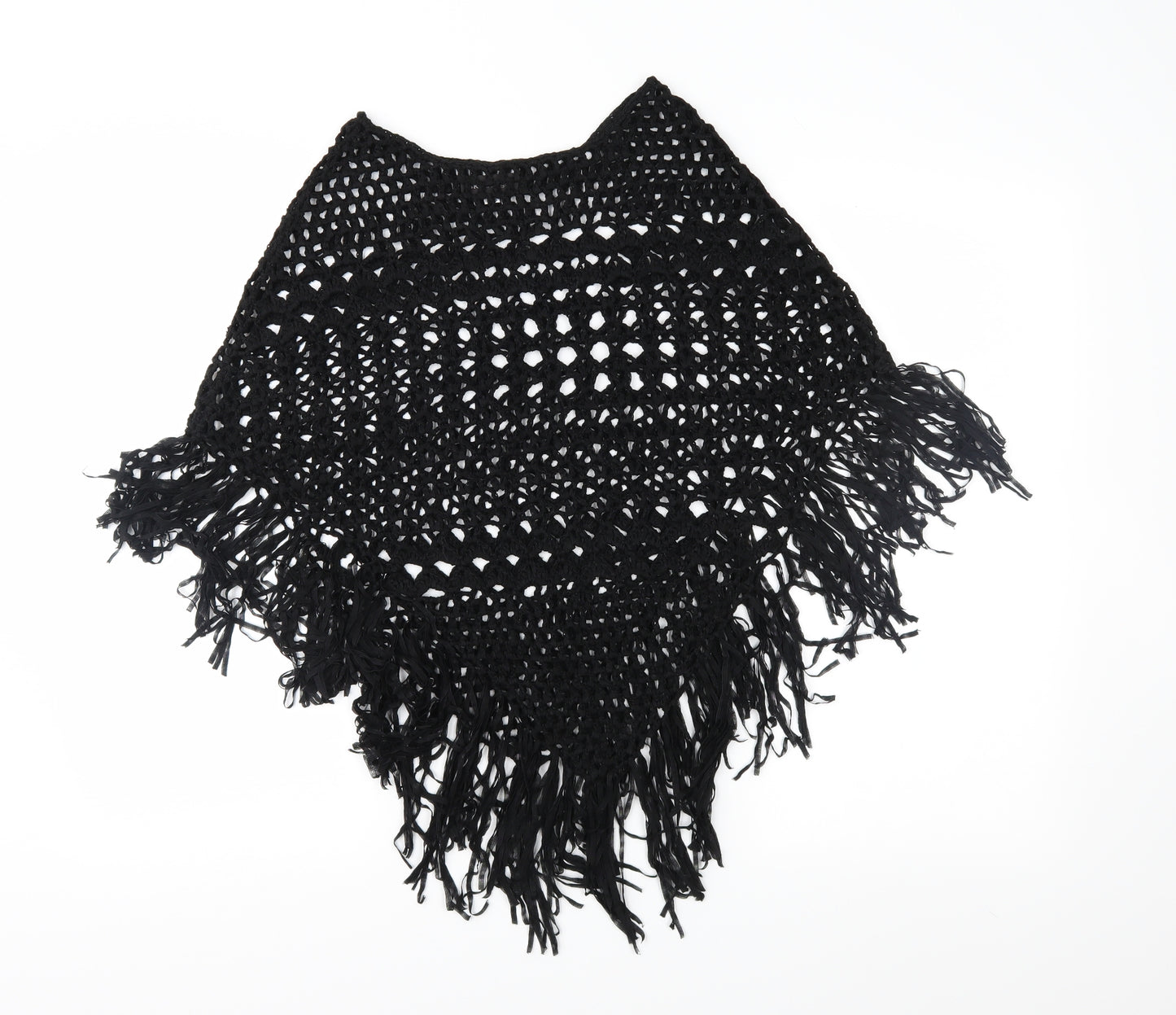 Sky Designs Womens Black  Crochet Overcoat Poncho Size S
