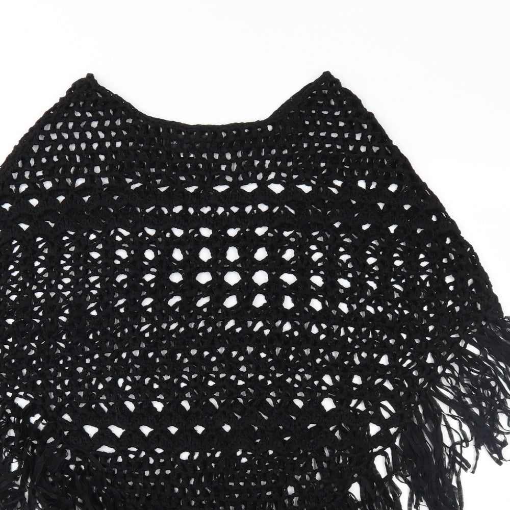 Sky Designs Womens Black  Crochet Overcoat Poncho Size S