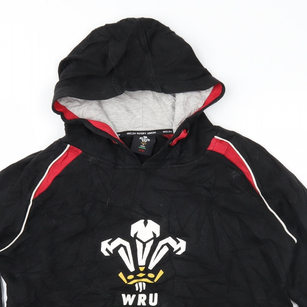Welsh Rugby Union Boys Black   Pullover Hoodie Size 11-12 Years  - Welsh Rugby