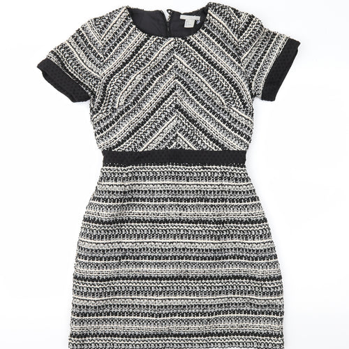 H&M Womens Black Geometric  Fit & Flare  Size 8