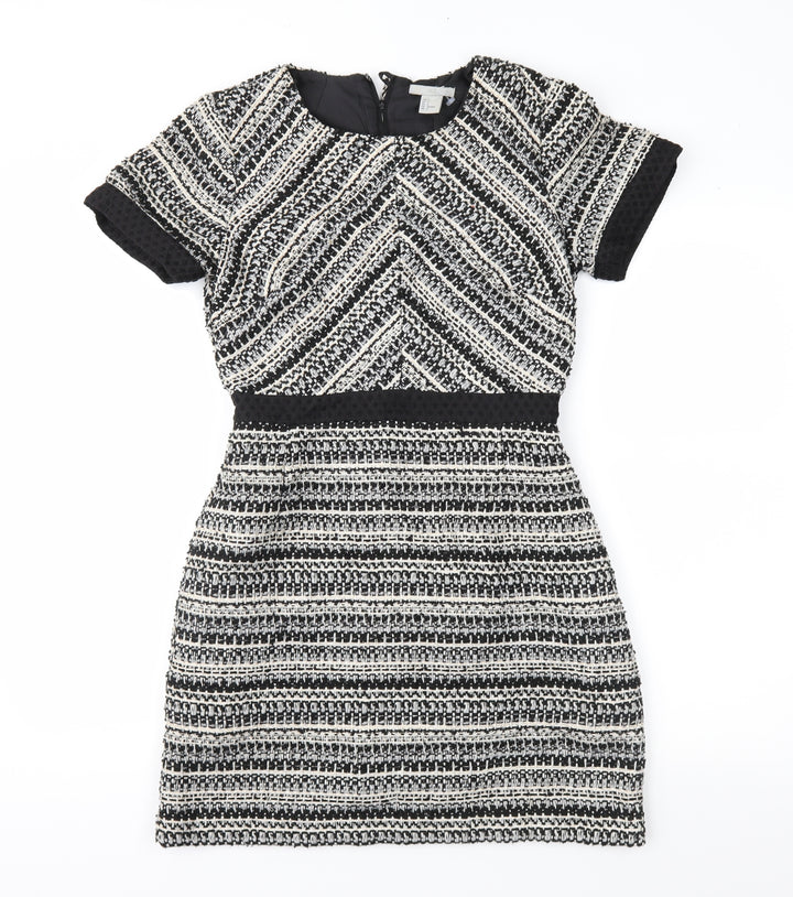 H&M Womens Black Geometric  Fit & Flare  Size 8
