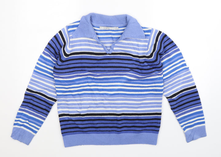 EWM Womens Blue Striped Knit Pullover Jumper Size 12