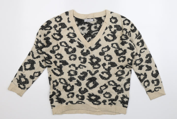 Per Una Womens Beige Animal Print Knit Pullover Jumper Size S - Oversized