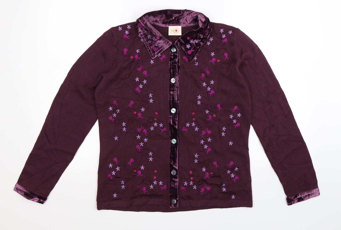 Country Casuals Womens Purple Floral Knit Cardigan Jumper Size M