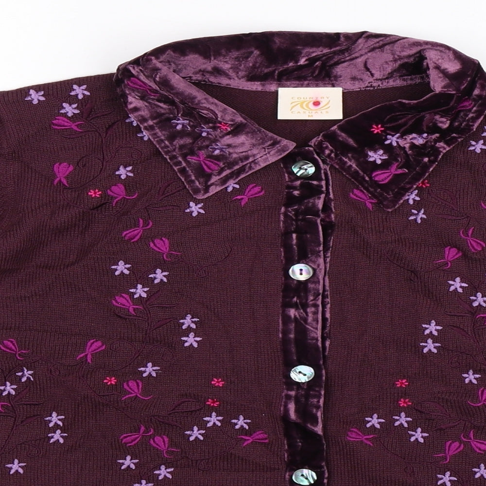 Country Casuals Womens Purple Floral Knit Cardigan Jumper Size M