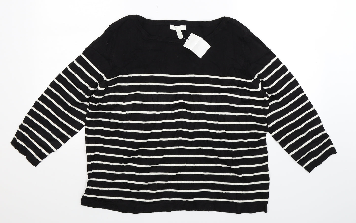 H&M Womens Black Striped Knit Pullover Jumper Size XL