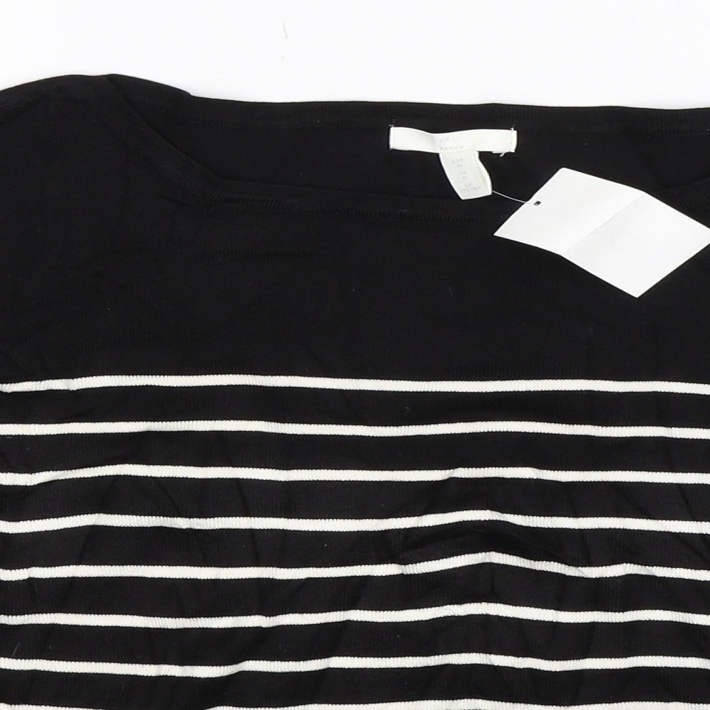 H&M Womens Black Striped Knit Pullover Jumper Size XL