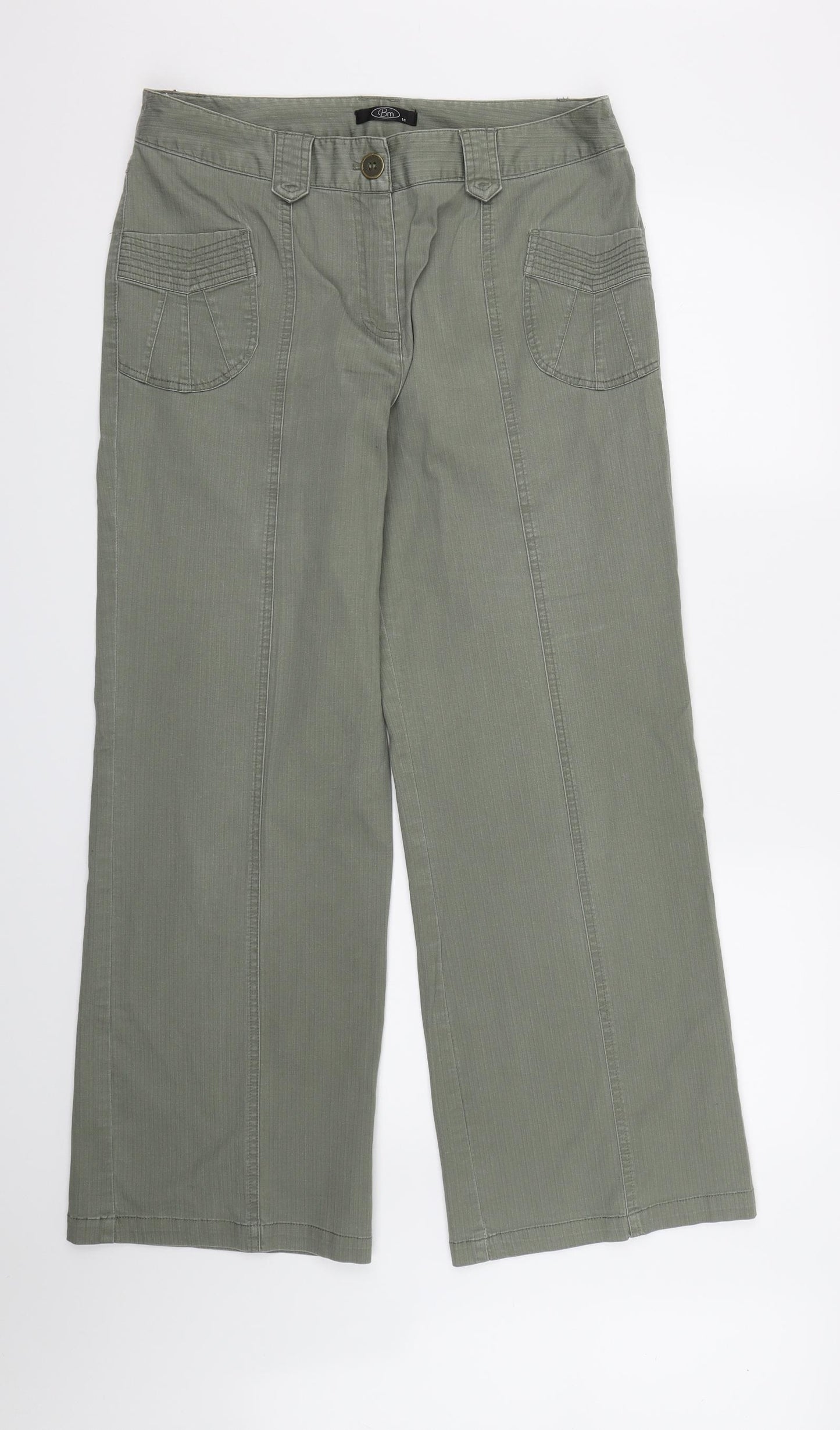 BM Womens Green  Denim Wide-Leg Jeans Size 14 L38 in