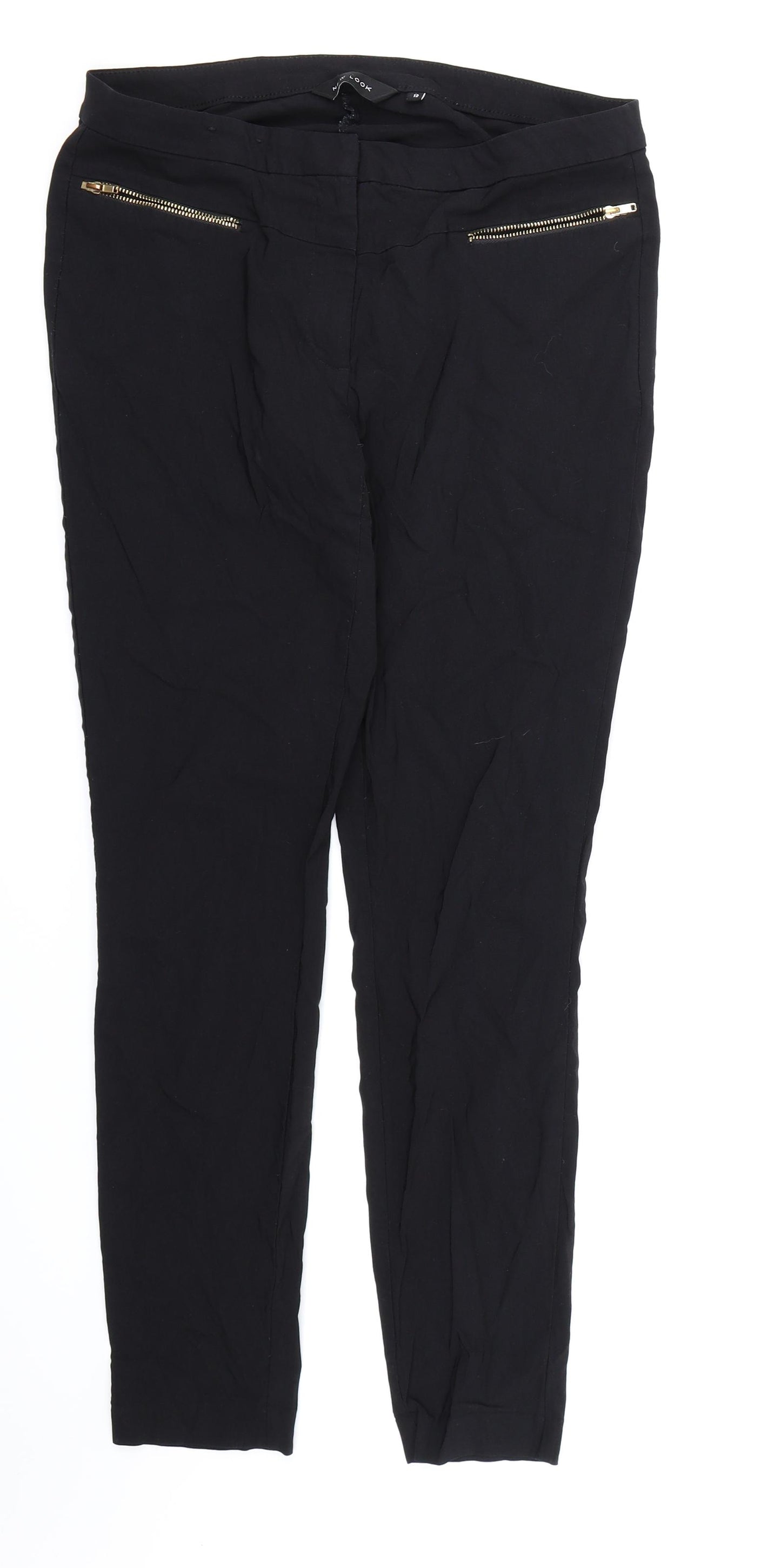New Look Womens Black  Rayon Dress Pants Trousers Size 12 L28 in