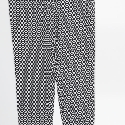 H&M Womens Black Geometric Canvas Trousers  Size 10 L26 in