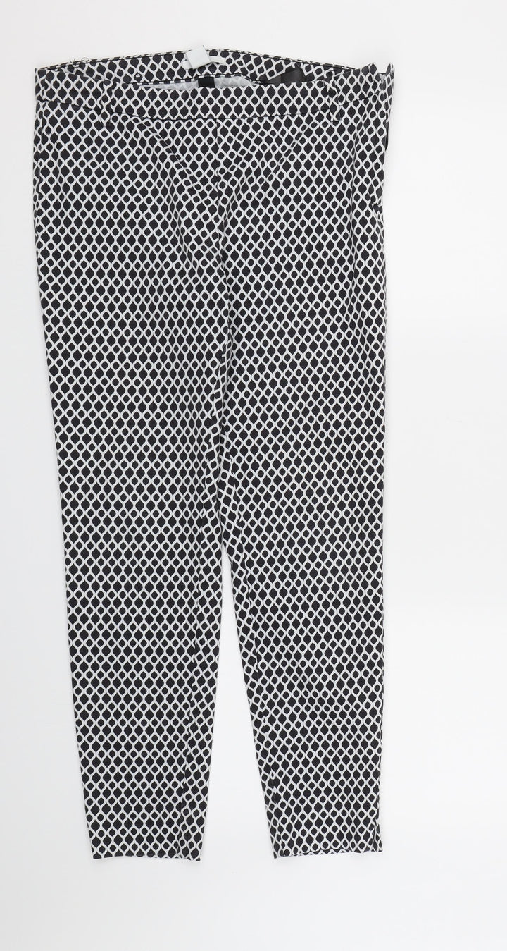 H&M Womens Black Geometric Canvas Trousers Size 10 L26 in