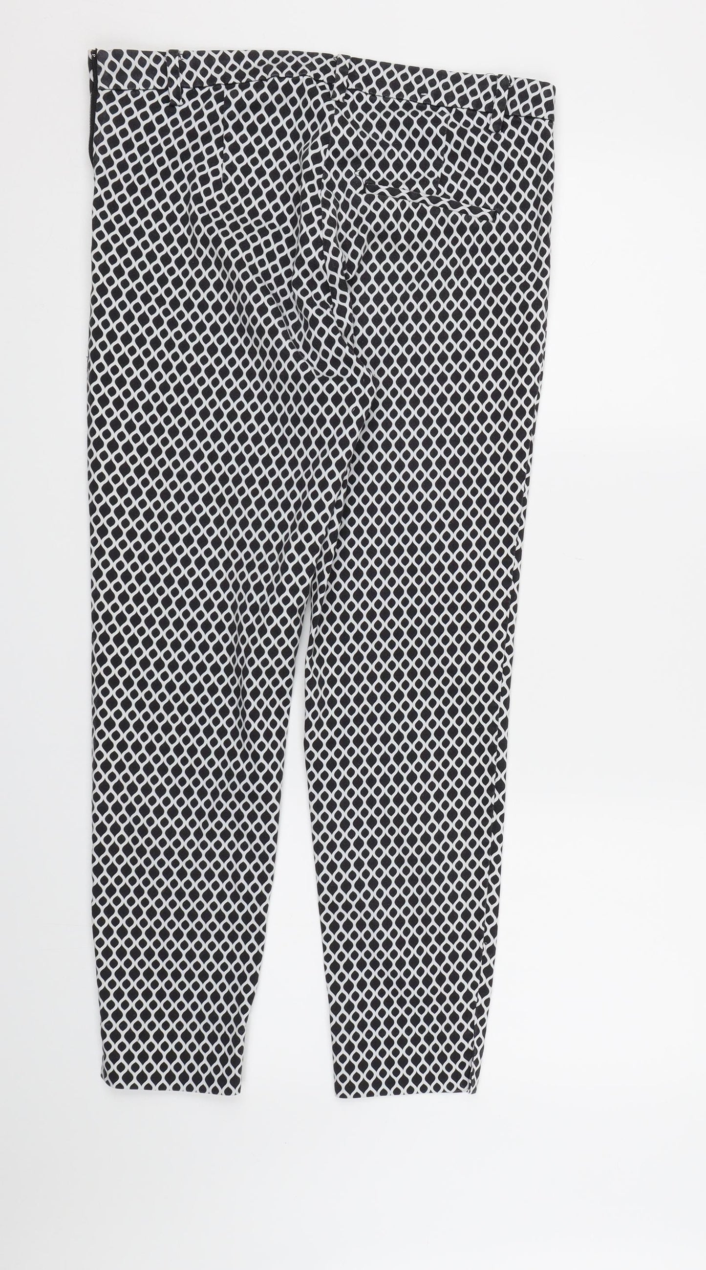 H&M Womens Black Geometric Canvas Trousers  Size 10 L26 in