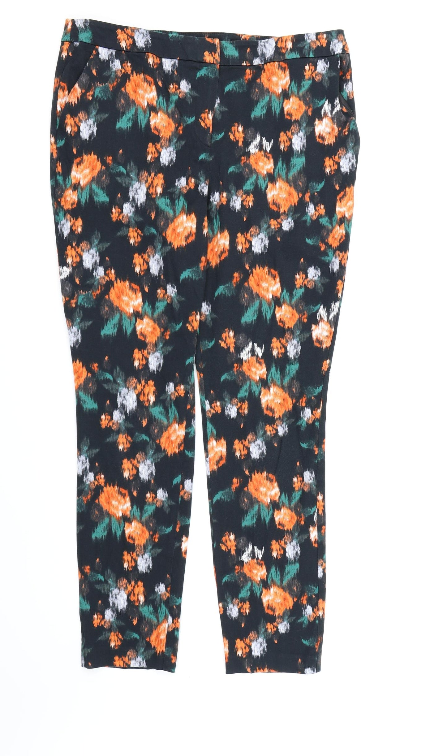George Womens Black Floral  Trousers  Size 14 L26 in