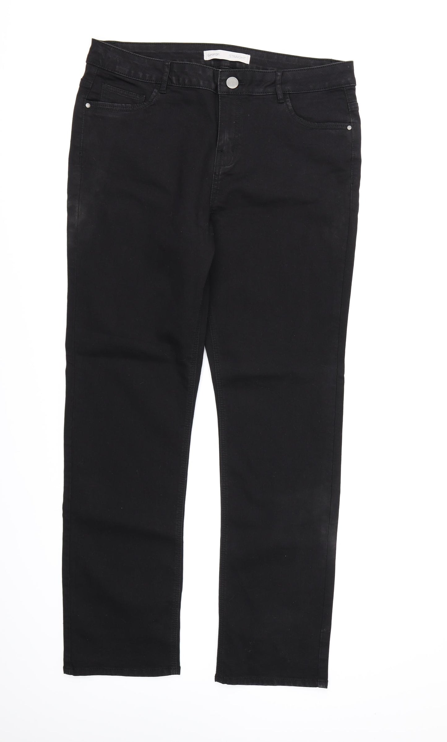 George Womens Black  Denim Straight Jeans Size 16 L30 in