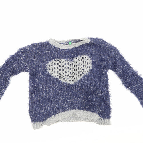 United Colors of Benetton Girls Blue   Pullover Jumper Size 7-8 Years  - Love heart