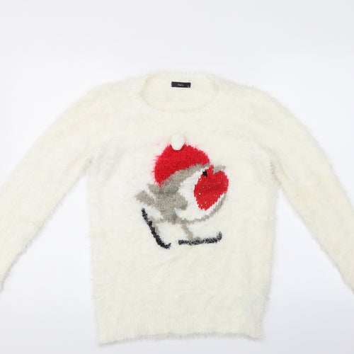 M&Co Womens White Animal Print  Pullover Jumper Size 10  - christmas