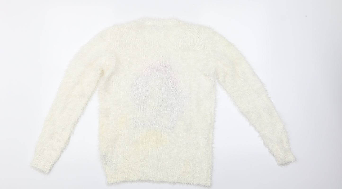 M&Co Womens White Animal Print  Pullover Jumper Size 10  - christmas