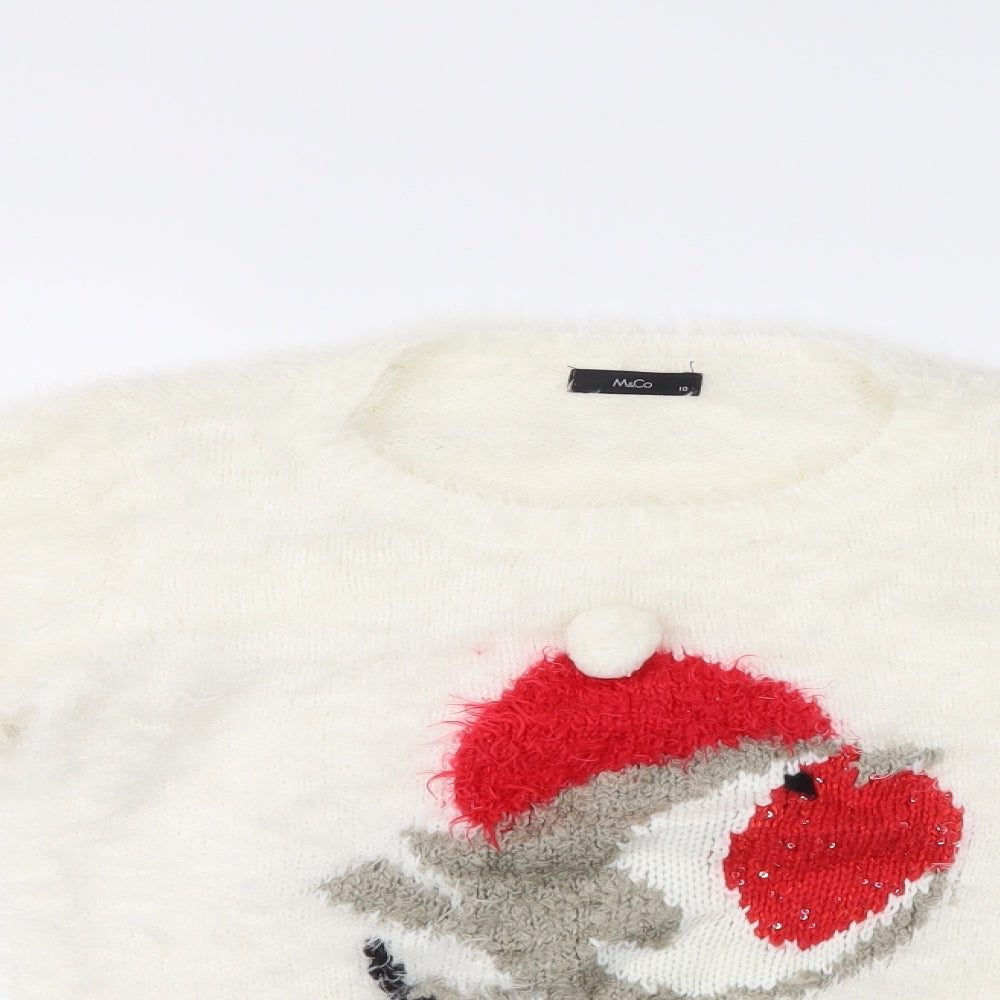 M&Co Womens White Animal Print  Pullover Jumper Size 10  - christmas