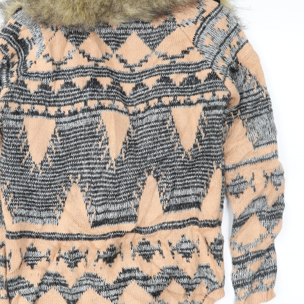 River Isalnd Womens Pink Fair Isle  Wrap Jumper Size 6