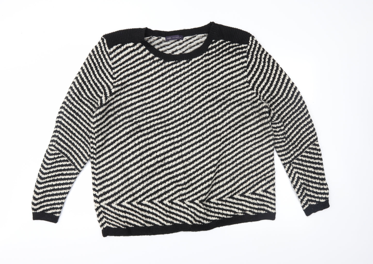 m&s Womens Black Striped  Pullover Jumper Size 22